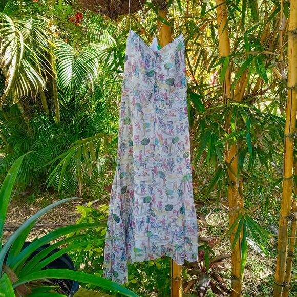 TIBI Sundress Silk Watercolor People Print Dress Lined Strappy CUTE SZ 6 Small - Picture 9 of 9